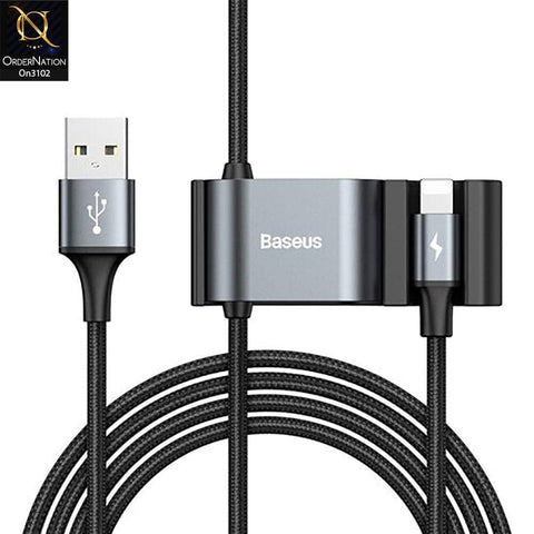 Black - CALHZ-01 - Baseus iPhone Special Data Cable For Car Back Seat With 2x USB HUB