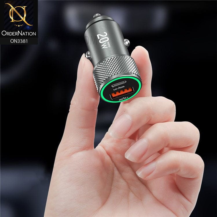 Green - ToTu DCCPD-010 - Blade Series USB 18W + Type C 20W Dual Port Car Charger Fast Charging Mobile