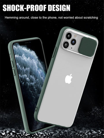 iPhone 11 Pro Max Cover - Green - Translucent Matte Shockproof Camera Slide Protection Case