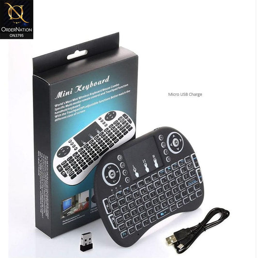 Mini Wireless Keyboard Backlit With Touchpad Function Handheld Keyboard Black
