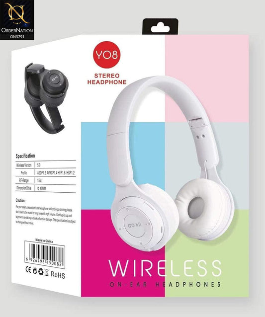 Portable Wireless Headphones Y08 Wireless HiFi Stereo Over Ear Headphone White