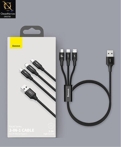 Baseus Rapid 3-In-1 USB To Micro + Lightning + Type-C Cable Black