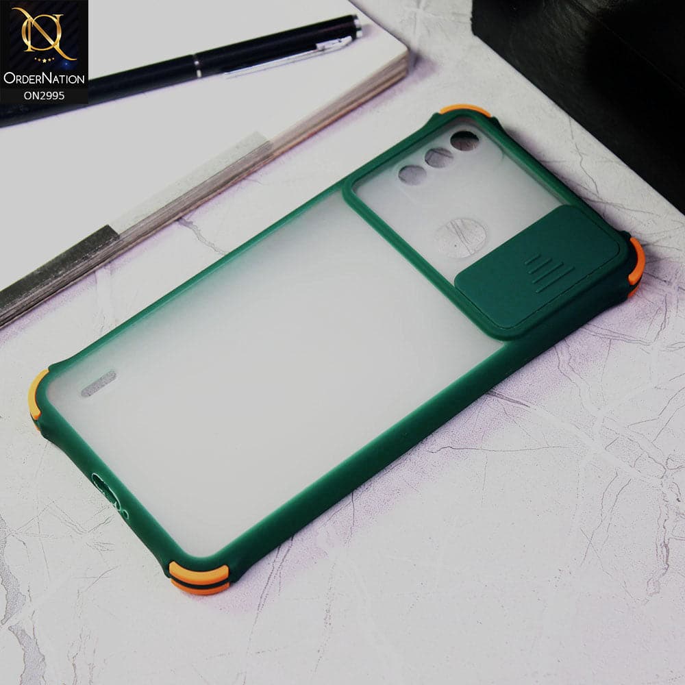 itel A48 Cover - Dark Green - Shockproof Bumper Color Border Semi Transparent Camera Slide Protection Case