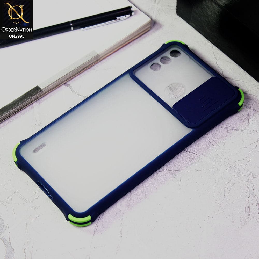 itel A48 Cover - Blue - Shockproof Bumper Color Border Semi Transparent Camera Slide Protection Case