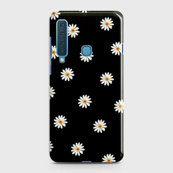 Samsung Galaxy A9 2018 Cover - Matte Finish - White Bloom Flowers with Black Background Printed Hard Case with Life Time Colors Guarantee