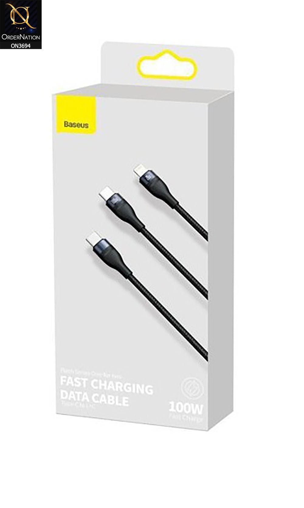 Black - Baseus Flash Series 2-In-1 Fast Charging Type-C To Lightning + Type-C 100W Cable