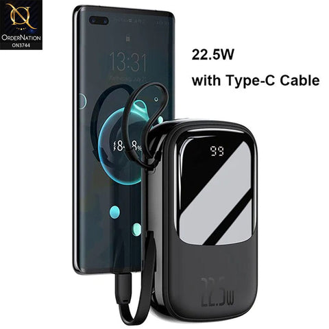 Baseus Qpow Digital Display quick charging power bank 20000mAh 22.5W (With Type-C Cable)  Black  | PPQD-20C - Black Fast Charge Power Bank