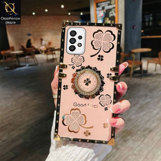 Samsung Galaxy A72 Cover - Pink - Square Bling Diamond Glitter Soft TPU Trunk Case with Ring Holder