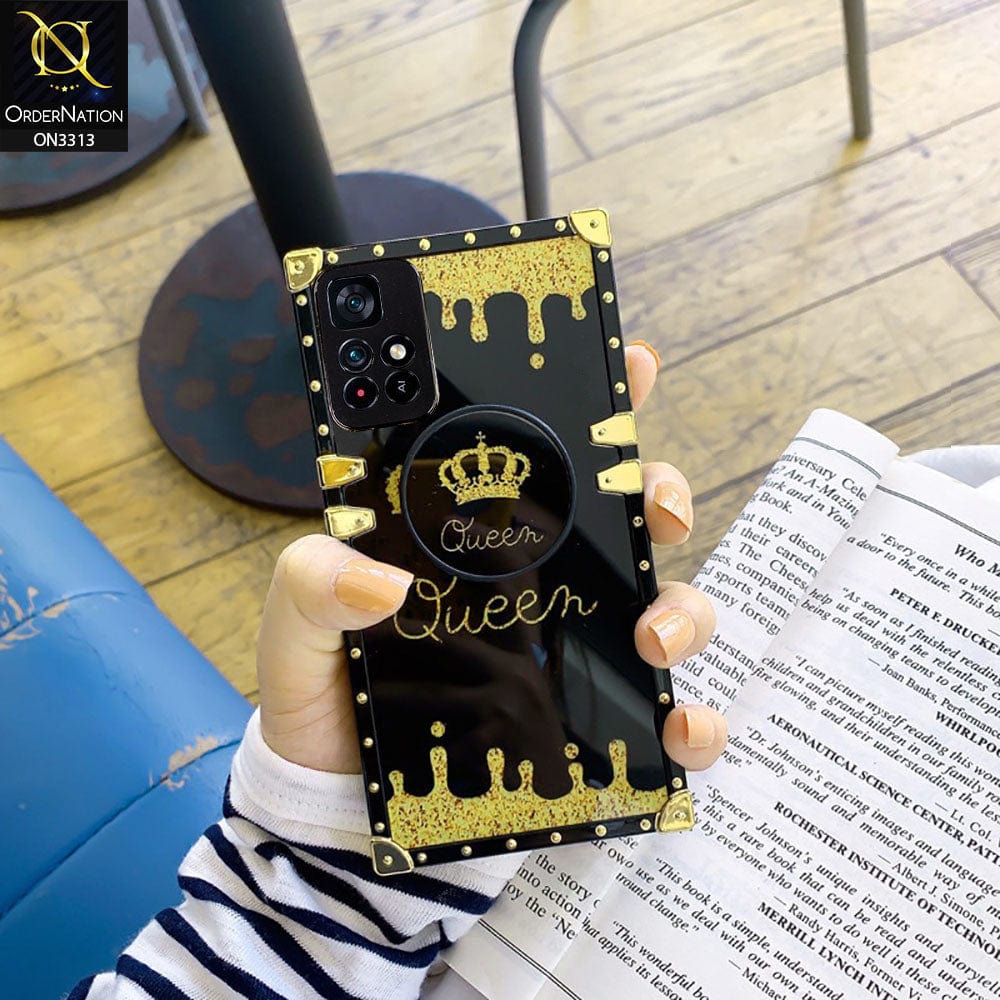 Xiaomi Poco M4 Pro 5G Cover - Black - Golden Electroplated Luxury Square Soft TPU Protective Case with Holder