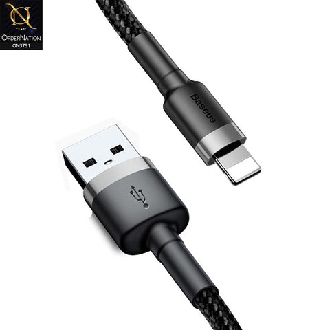 Baseus Cafule Cable Durable Nylon Braided Wire USB to Lightning QC 3.0 2.4A 1M (CALKLF-BG1) – Black