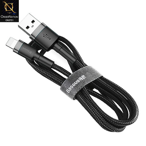 Baseus Cafule Cable Durable Nylon Braided Wire USB to Lightning QC 3.0 2.4A 1M (CALKLF-BG1) – Black