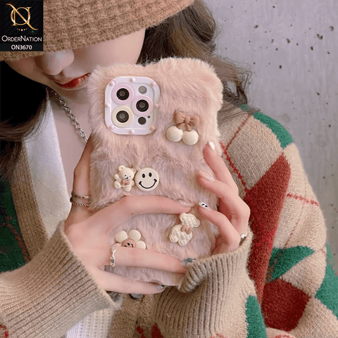 iPhone 14 Plus Cover - Pink - New Trendy Plush Warm Fluffy Soft Borders Case with Camera Protection