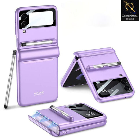Samsung Galaxy Z Flip 4 5G Cover - Purple - GKK Magnetic Hinge Full Protection Cover Camera Glass Hard Plastic Back Case With Touch Pen