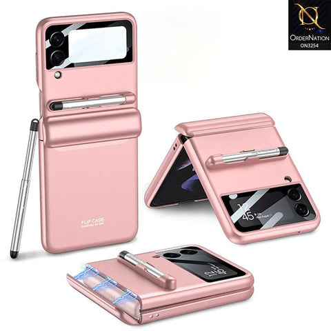 Samsung Galaxy Z Flip 4 5G Cover - Pink - GKK Magnetic Hinge Full Protection Cover Camera Glass Hard Plastic Back Case With Touch Pen