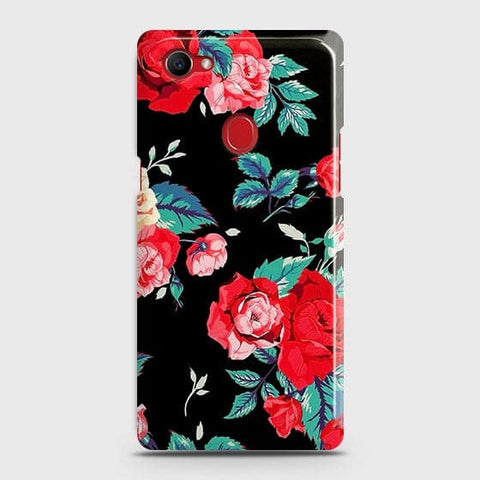 Oppo F7 Youth / Realme 1 Cover - Luxury Vintage Red Flowers Printed Hard Case with Life Time Colors Guarantee