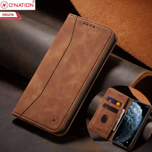 Oppo A16 Cover - Light Brown - ONation Business Flip Series - Premium Magnetic Leather Wallet Flip book Card Slots Soft Case