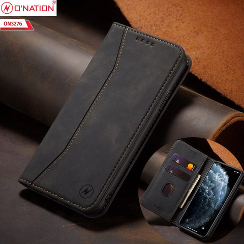 Realme C21Y Cover - Black - ONation Business Flip Series - Premium Magnetic Leather Wallet Flip book Card Slots Soft Case