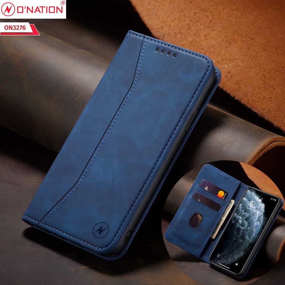 Vivo Y21s Cover - Blue - ONation Business Flip Series - Premium Magnetic Leather Wallet Flip book Card Slots Soft Case