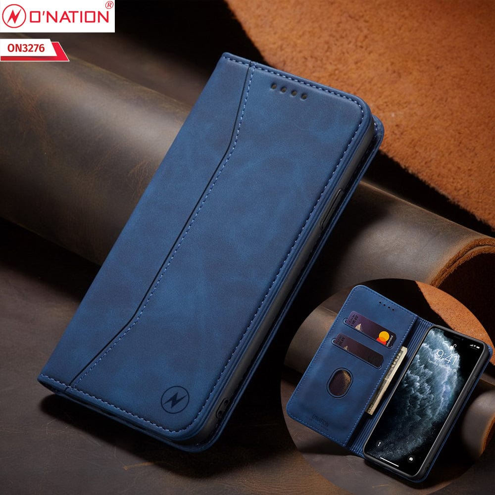 Vivo Y21e Cover - Blue - ONation Business Flip Series - Premium Magnetic Leather Wallet Flip book Card Slots Soft Case