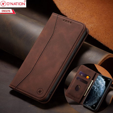 Vivo Y21e Cover - Dark Brown - ONation Business Flip Series - Premium Magnetic Leather Wallet Flip book Card Slots Soft Case