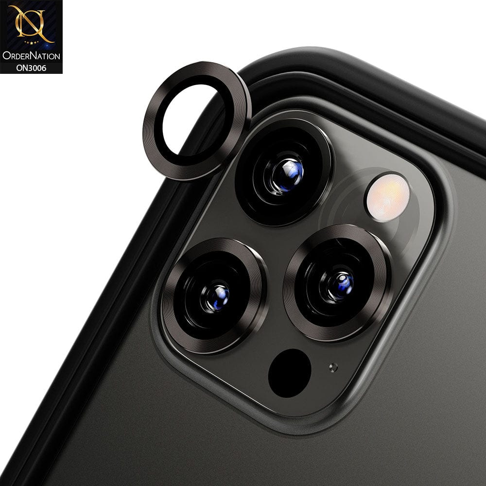 iPhone 12 Pro Camera Protector - Black - Metal Ring Camera Glass Protector