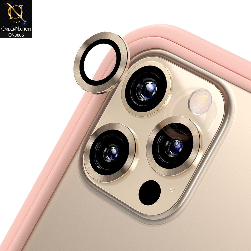 iPhone 12 Pro Max Camera Protector - Golden - Metal Ring Camera Glass Protector