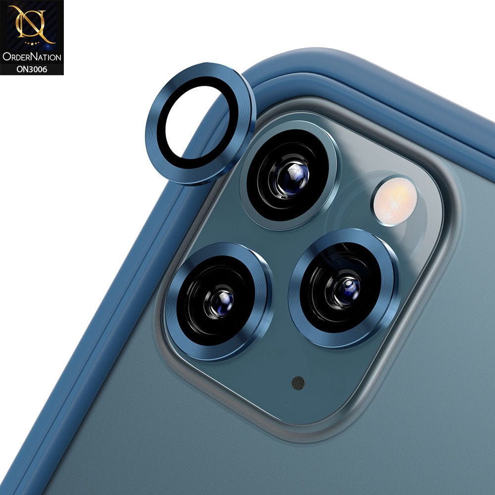 iPhone 11 Pro Max Camera Protector - Blue - Metal Ring Camera Glass Protector