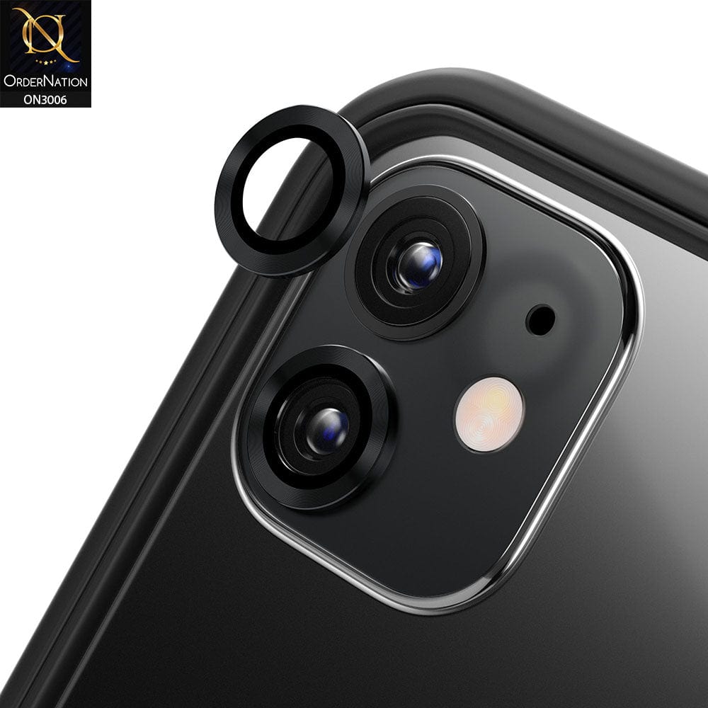 iPhone 12 Camera Protector - Black - Metal Ring Camera Glass Protector