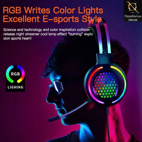 Black - Glint Thunder G12 Gaming Stereo RGB Lighting Headphones With Microphone