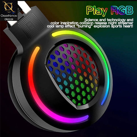Black - Glint Thunder G12 Gaming Stereo RGB Lighting Headphones With Microphone
