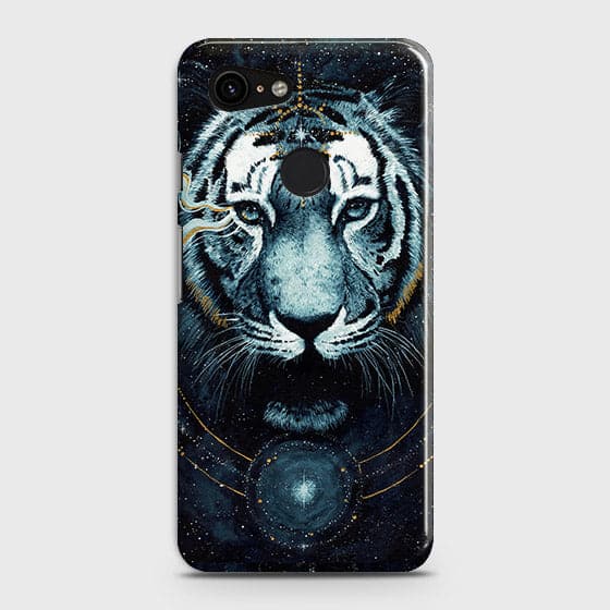 Google Pixel 3 Cover - Vintage Galaxy Tiger Printed Hard Case with Life Time Colors Guarantee