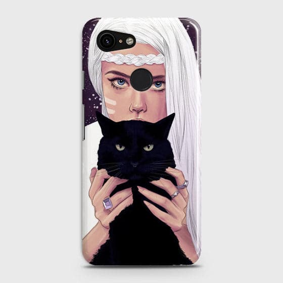 Google Pixel 3 Cover - Trendy Wild Black Cat Printed Hard Case with Life Time Colors Guarantee