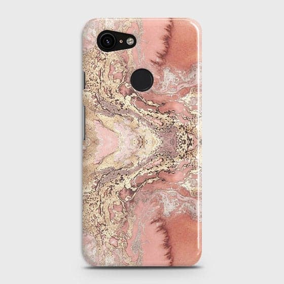 Google Pixel 3 Cover - Trendy Chic Rose Gold Marble Printed Hard Case with Life Time Colors Guarantee