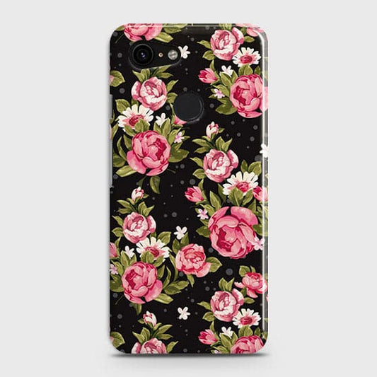 Google Pixel 3 XL Cover - Trendy Pink Rose Vintage Flowers Printed Hard Case with Life Time Colors Guarantee