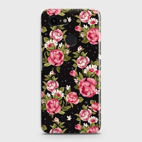 Google Pixel 3 Cover - Trendy Pink Rose Vintage Flowers Printed Hard Case with Life Time Colors Guarantee