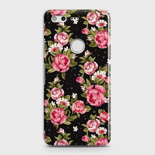 Google Pixel Cover - Trendy Pink Rose Vintage Flowers Printed Hard Case with Life Time Colors Guarantee
