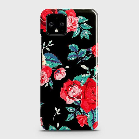 Google Pixel 4 Cover - Luxury Vintage Red Flowers Printed Hard Case with Life Time Colors Guarantee