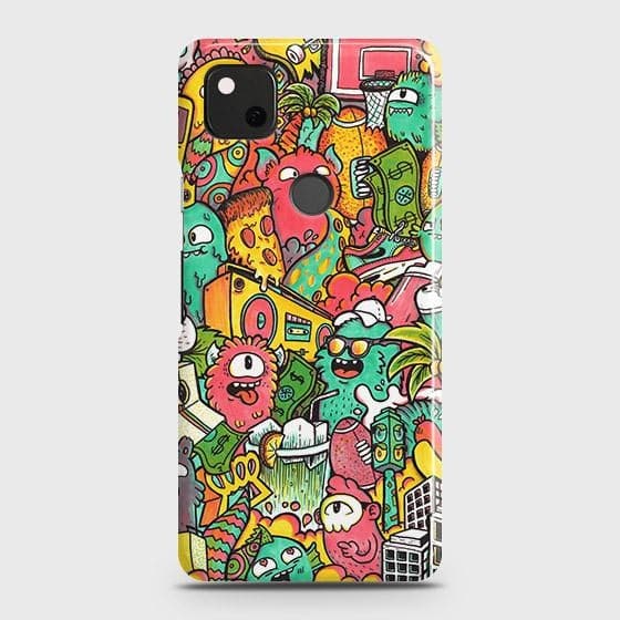 Google Pixel 4a 4G Cover - Matte Finish - Candy Colors Trendy Sticker Collage Printed Hard Case with Life Time Colors Guarantee ( Fast Delivery )