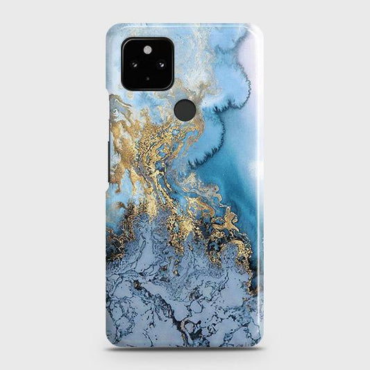 Google Pixel 5 Cover - Trendy Golden & Blue Ocean Marble Printed Hard Case with Life Time Colors Guarantee