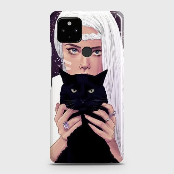Google Pixel 5 Cover - Trendy Wild Black Cat Printed Hard Case with Life Time Colors Guarantee