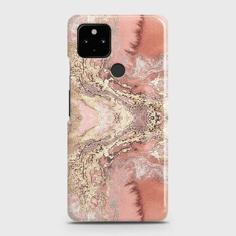 Google Pixel 5 Cover - Trendy Chic Rose Gold Marble Printed Hard Case with Life Time Colors Guarantee