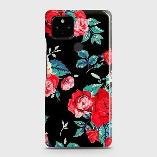 Google Pixel 5 Cover - Luxury Vintage Red Flowers Printed Hard Case with Life Time Colors Guarantee