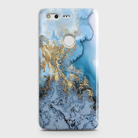Google Pixel XL Cover - Trendy Golden & Blue Ocean Marble Printed Hard Case with Life Time Colors Guarantee (Fast Delivery)(FS)