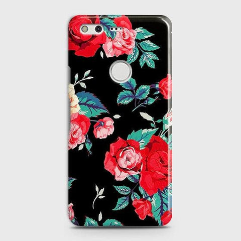 Google Pixel XL Cover - Luxury Vintage Red Flowers Printed Hard Case with Life Time Colors Guarantee