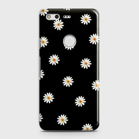 Google Pixel XL Cover - Matte Finish - White Bloom Flowers with Black Background Printed Hard Case with Life Time Colors Guarantee