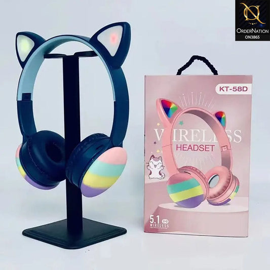 KT-58D New Christmas Gifts Fidget Kids Cat Headphones Rainbow Bubble Kids Fidget Toys Wireless Kids Cat Ear Headphones - Navy Blue