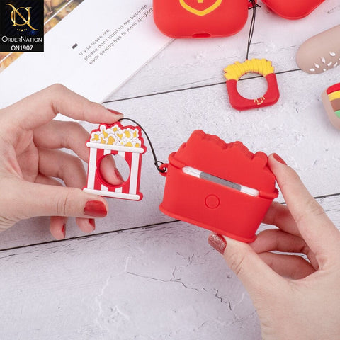 Apple Airpods Pro Cover - Red - New Trending 3D Popcorn Shape Soft Silicone Airpods Case