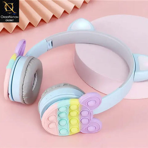 KT-58A Cosplay Party Toy Gift Wireless Earbuds Push It Bubble Cute Cat Ear Wireless Earphone LED Cat Ear Kids Bear Headphones -  Gray And Pink