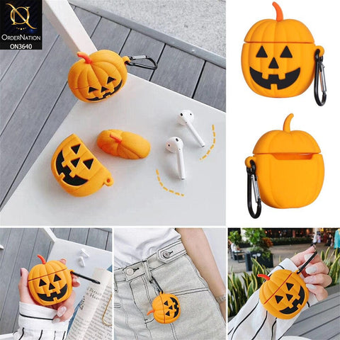 Airpods Pro Cover - Orange - New Trending 3D Pumpkin Latern Soft Silicone Airpods Case