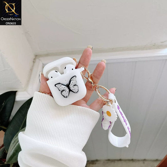 Apple Airpods 1 / 2 Cover - White - 3D Butterfly Cute Flower Soft Silicone Airpod Case With Hand Holder